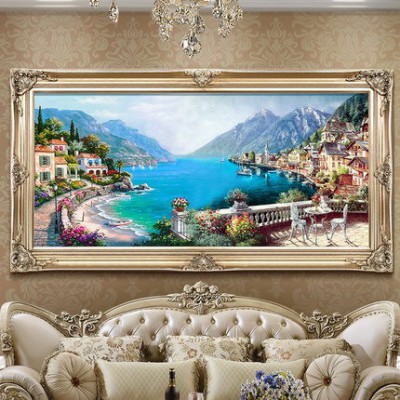 歐式客廳手繪油畫地中海風(fēng)景餐廳掛畫山水壁畫沙發(fā)背景墻畫裝飾畫